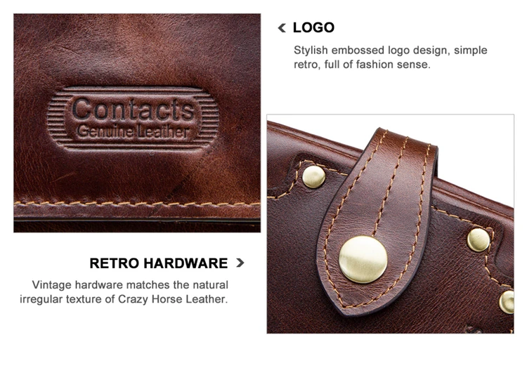 Contact's Genuine Leather Retro Wallet for Men RFID Blocking Bifold 3 frames and Zipper Notes Compartment
