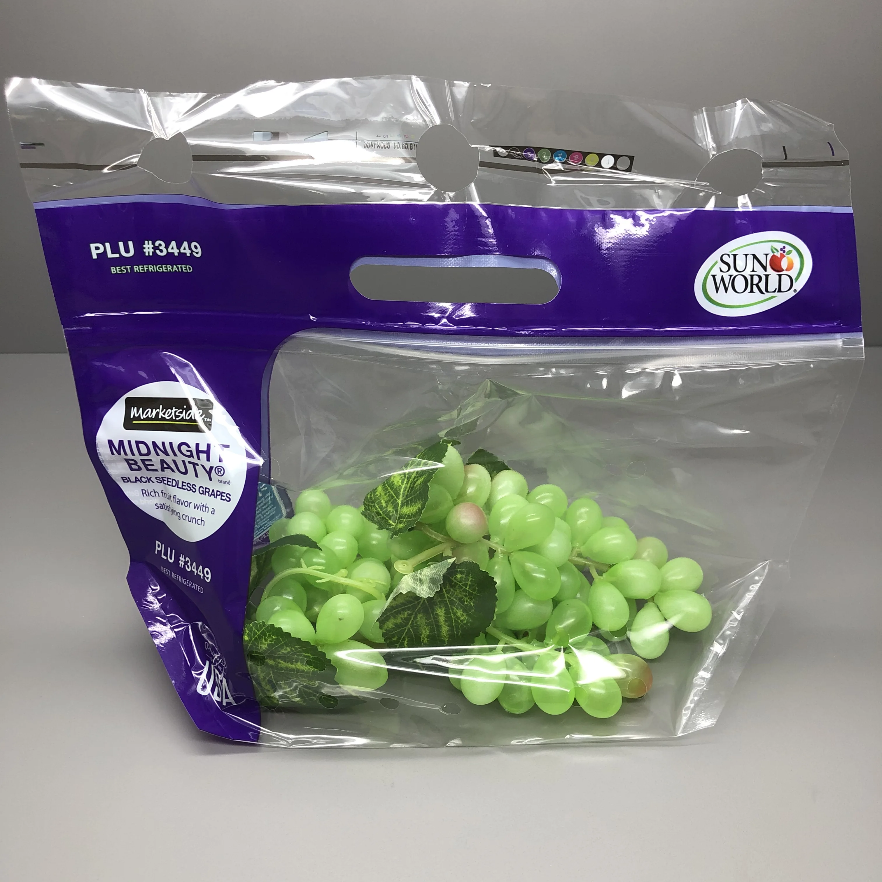 Anti-Fog OPP Plastic Fresh Vegetable/Fruit Packaging Zip Lock Bag with vent Holes and punch handle