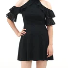 Design Dress Lace 2020 New Design Bodycon Cold Shoulder Casual Sexy Dress Lace Ruffle Sleeve Ladies Mini Dress