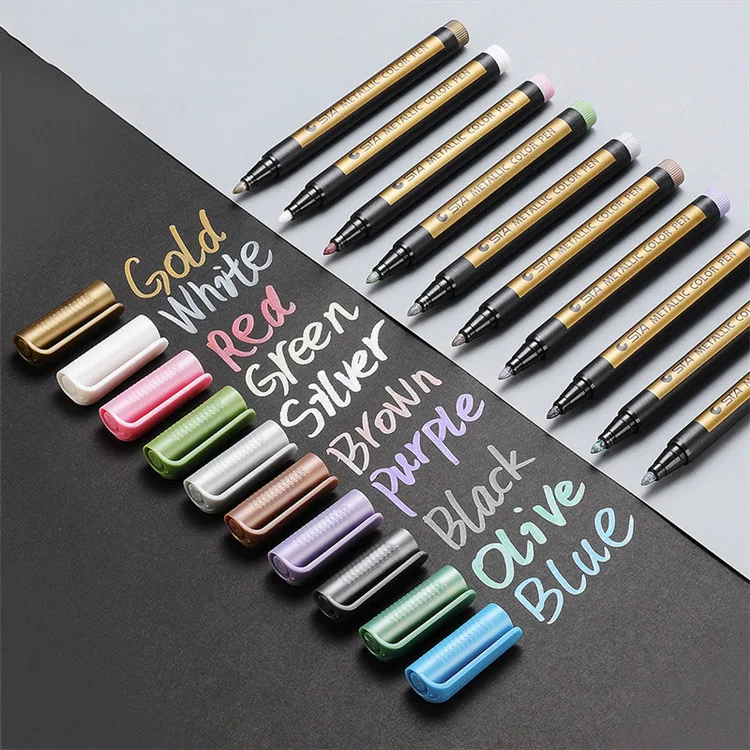 Personalized Liquid Chalk Pens Non-toxic Food Safe Ink Metallic Marker 8 Pack To Replace Wine Tags,10 Assorted Colors Premium Metallic Metal Marker Paint Pens For Scrapbooking Crafts Diy Photo Album Art Rock Painting Card Maker,Metal marker pen paint pen 6551 thick section graffiti pen a box of 10 pack line width 2mm,