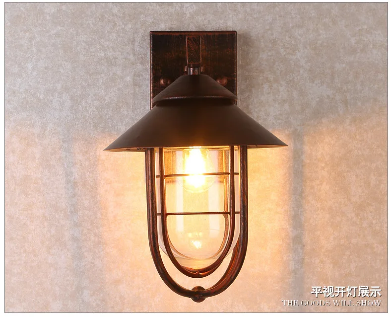 Antique Copper Industrial 1-Light Metal Cage Clear Glass Shaded Nautical Indoor Outdoor Wall Light