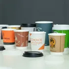 Logo printed biodegradable disposable double wall paper coffee cup with lids