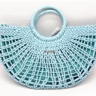 Handmade Wood Bag Wood Bead Round Handle Hollow Out Paper Handmade Straw Bags Summer