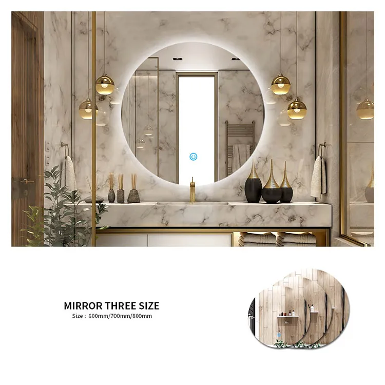 Современный дом Безрамное Круглое с подсветкой LED освещенное зеркало для ванной комнаты декоративное настенное зеркало
