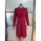 Spring Autumn Banquet Dinner Long Ladies Suit Stand Collar Slim Red Long Coat Women Blazer