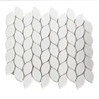 Thassos white polished leaf shape design irregular marble mosaics wall tiles