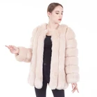 2019 Wholesale Classic Medium Length O-neck Soft Beige Women Faux Fur Coat Jacket