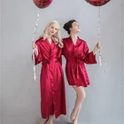 Red wedding soft women kimono silk bride satin lace robes