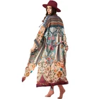 Floral Print Kimono Cardigan Women Long Sleeve Open Front Swimsuit Beach Cover Up