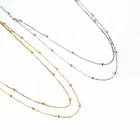 Boho Jewelry Gold Plated Double Layers Link Interval Beads Chain Choker Necklace For Women