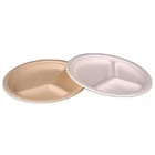 Disposable tableware 9 inch 3 compartment biodegradable bagasse hot fast food serving plates