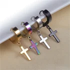Engagement Black Hoop Earring Mens Women Jesus Black Rose Gold Pave Iron Stainless Steel Hoop Cross Dangle Earrings Set