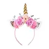 Free Shipping Kids Sequin Cat Ear Floral Headband Gold Unicorn Horn Headband Kids Crown Oem Custom