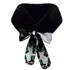 Long Womenscarves Girls Fashional Soft Faux Fur Long Scarf With Skil Ribbon