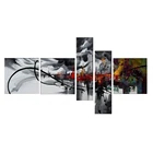 Handmade abstract cityscape 5 panels picture paintings black and white for home decoration