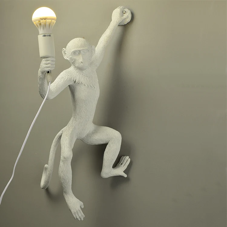 Creative Hanging Vintage Hemp Rope Light Fixture Home Lighting gold white black Resin Monkey Wall light