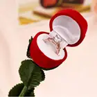 Ctrative Red Rose Flower Jewelry Ring Box High Quality Velvet Ring Box for Proposal/ Engagement/Wedding