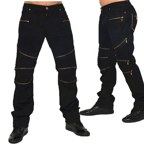 black biker jeans with gold zippers