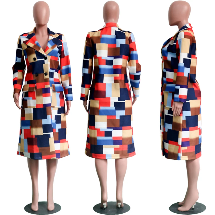 9091032 hotsale double rows button tailored collar straight loose plaid winter autumn women's coat