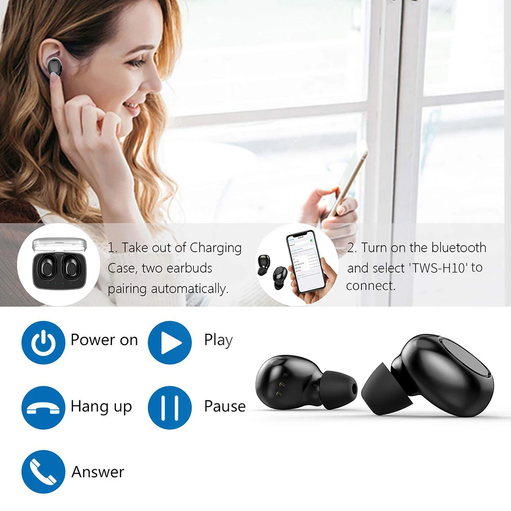 New product H10 tws wireless earbuds stereo headset V5.0 headphone IPX7 waterproof earphone with charging case - ANKUX.COM