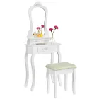 Simple Design Mirrored Dressing Table with Stool