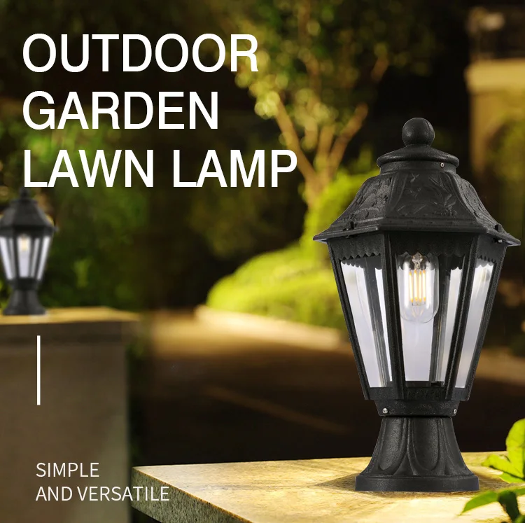 Retro Waterproof Outdoors Villa Courtyard Garden Gate Column Pillar Lights
