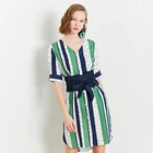 2019 new design custom women dress striped with dots short sleeve v-neck high waist color midi dress