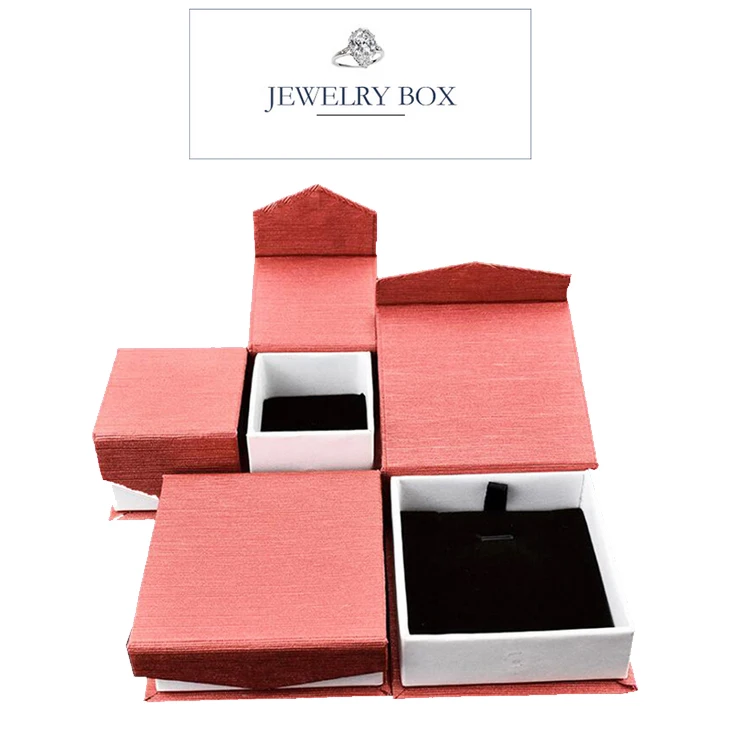 pink paperboard magnetic ring and pendant jewelry box with foam