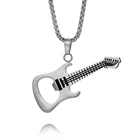 Drop Shipping Band Lovers Gift To Friends Guitar Stainless Steel Jewelry Steel Color Fade Guitar Pendant