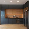 2019 New Modern Wooden Veneer Matt Lacquer Finished Black Kitchen Cabinet Designs