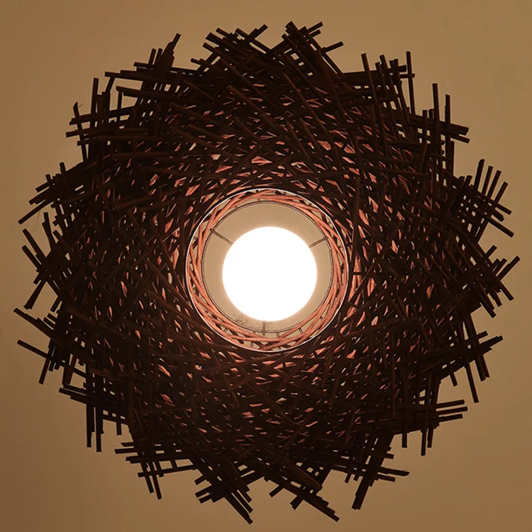 Natural nest shape handmade rattan woven wooden chandelier E27 LED for home store pendant light