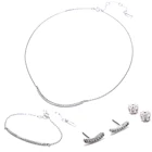 Curved bar with crystal stone necklace with matching earring and bracelet jewelry sets for women real gold plated
