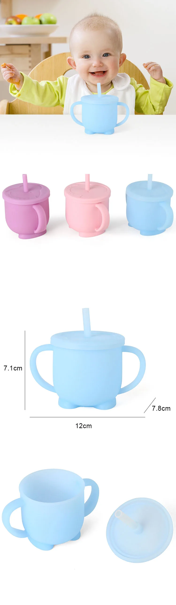 Reusable BPA Free Silicone Baby Toddler Straw Training Cups with Straws