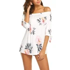 Custom hot sale 3/4 sleeve floral print blouses womens long off shoulder tops for ladies