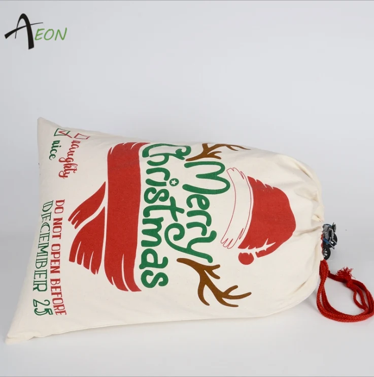 large cotton canvas santa sack bag with drawstring christmas