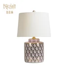 New Design Modern Ceramic Purple Porcelain Lamp Fabric Shade Table Lamps For Bedroom