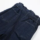Washed cotton high ruffle waist latest women harem jeans denim pants trousers for ladies