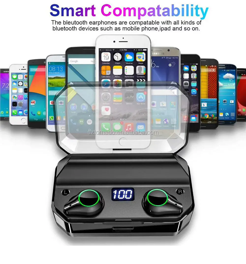 Tinderala Handsfree LED Display 6000mAH Power Bank Touch IPX7 Waterproof TWS 5.0 Stereo Earbuds Wireless Bluetooth Earphone - ANKUX.COM