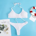 Custom Shirred Bikini Swimwear New Design White Swimusuit Women Sexy Solid Color Two Piece Swimsuit