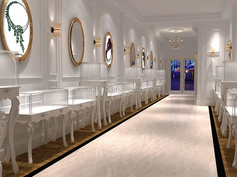 Luxurious Jewelry Store Interior Furniture Decoration Design Gold Store Fixtures with led light strip