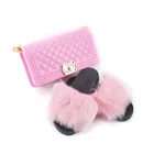New brand leather lady bag, small fragrance chain, inclined single shoulder lady bag and fox fur slides