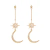 Free Shipping Moon Star Fashion Drop Earrings, Ladies Kundan Jewellery dubai Gold Earrings, Gold Filled Jewelry Korea Earrings