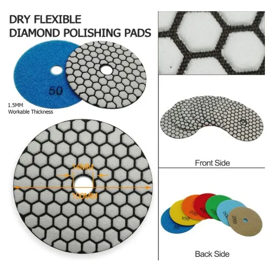 Dry Diamond Polishing Pads Resin Bond Diamond Flexible Sanding Disc for Granite Marble Ceramic