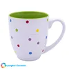 Wholesale 16 ounce polka dots hand-painted comfortable oversized handle large memorable ceramic bistro cup