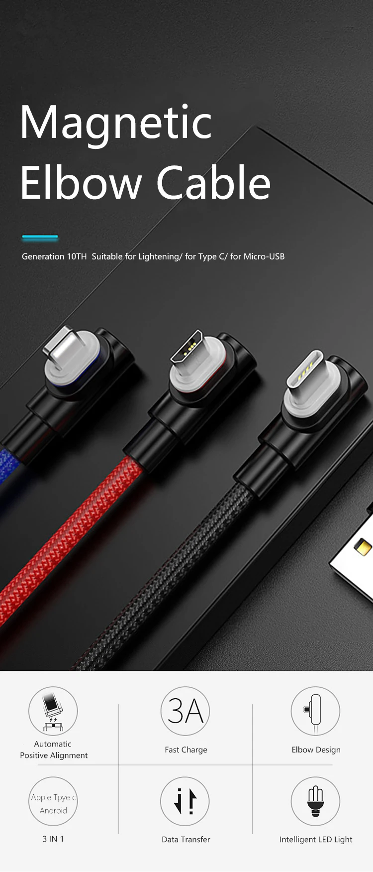 Toughest For Apple iPhone USB C 3in1 Fast Charging Cable - ANKUX.COM