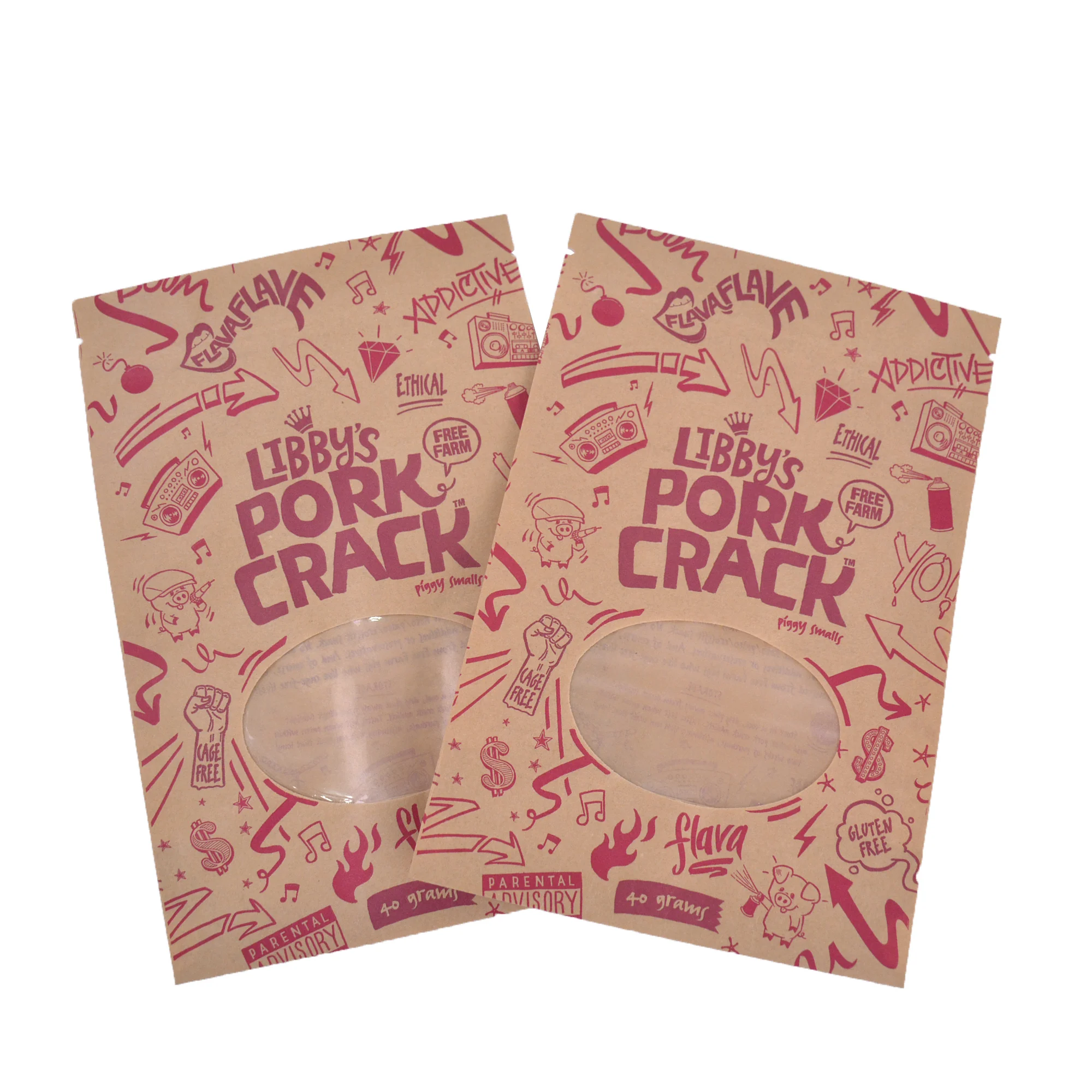stand up kraft paper food bag with window snack bag with zipper