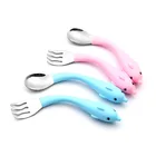 Stainless steel 18/10 kids fork and spoon set in box baby toddler utensils flatware with case