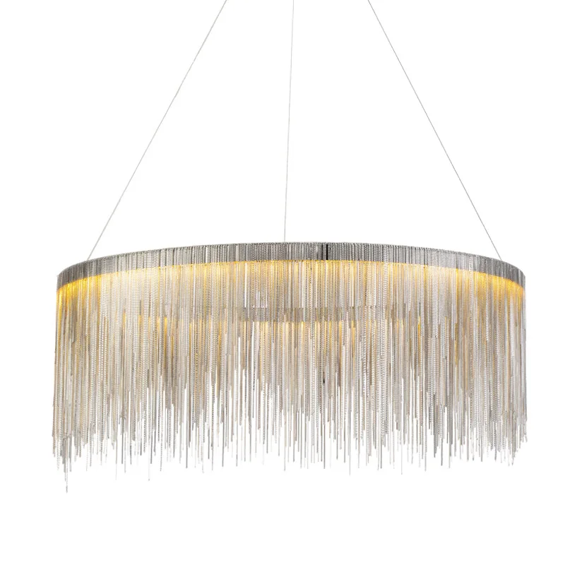 Factory price post modern gold silver Aluminum chain tassels hanging home decor pendant light
