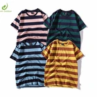 wholesale Knitted CASUAL 100% COTTON Striped Designer Oversize Unisex Womens Mens crew neck Striped t shirt