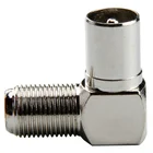 F Type Female Screw to PAL Male 90 Degree TV Aerial Antenna CCTV RF Coax Coaxial Cable Connector Adapter (brass)